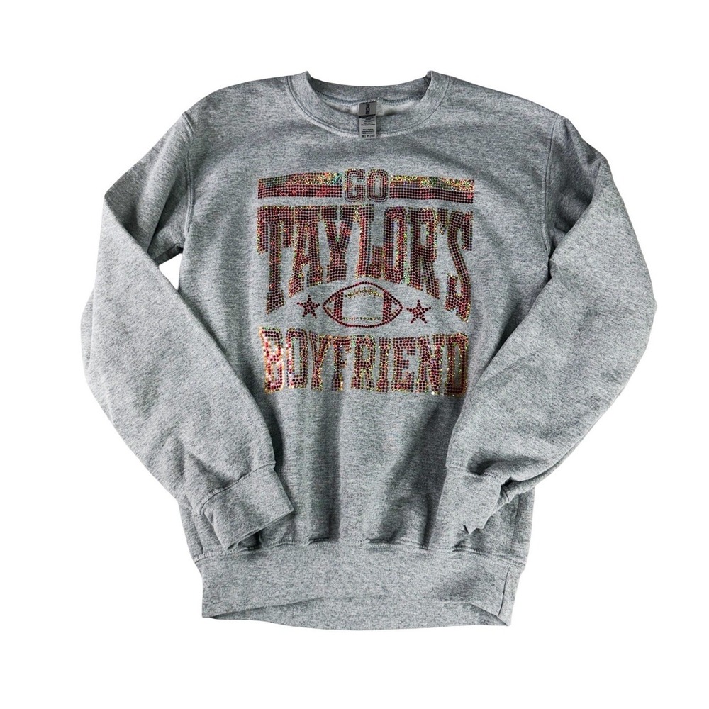 Go Taylor's Boyfriend Glitter Football Graphic Sweatshirt Gray XS Swiftie Chiefs